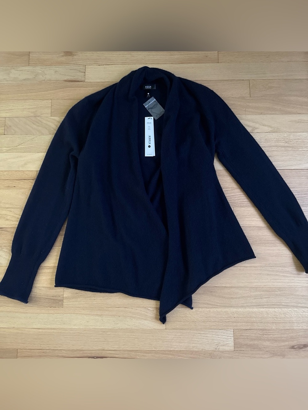 Aqua Black Open-Front Draped Cardigan